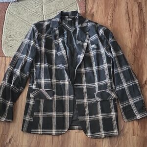 Mens Black and White Plaid Blazer